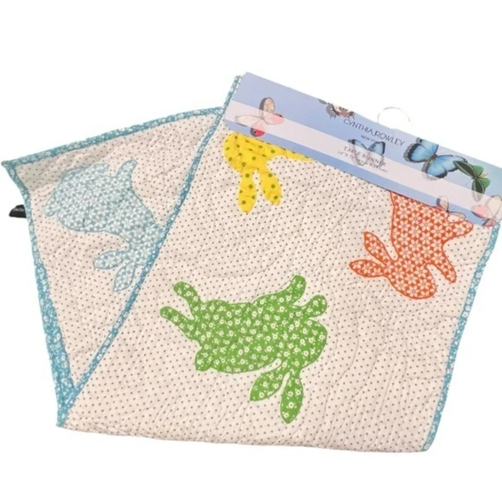 Cynthia Rowley Bunny Rabbit Table Runner 16” X 72” Reversible Quilted Spring NEW